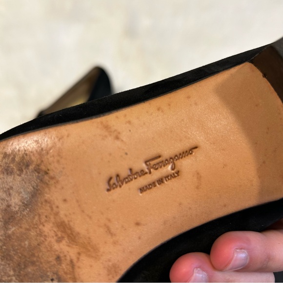 Salvatore Ferragamo Black Suede Square Toed Loafer Shoes Size 8.5 - Picture 8 of 11